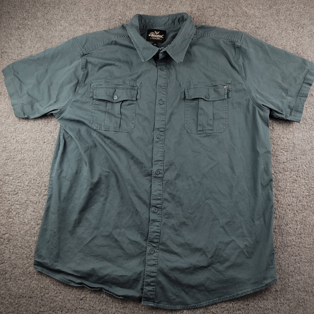 Thorogood Mens 2XL Short Sleeve Button Up Work Shirt Teal Green Cotton Stretch
